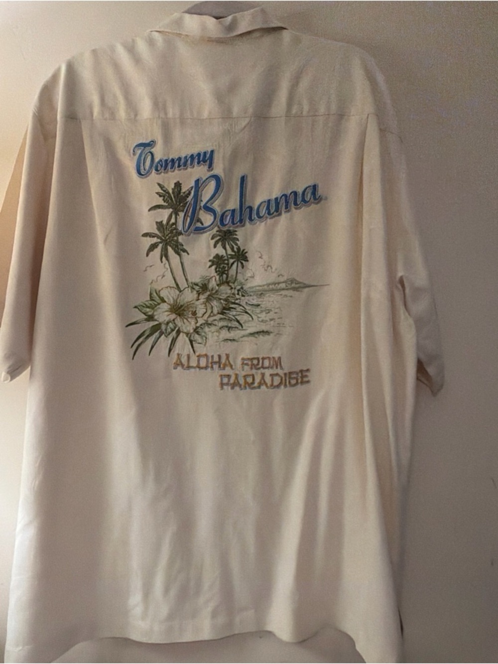 Tommy Bahama Cream Short-Sleeve Embroidered Resort Shirt